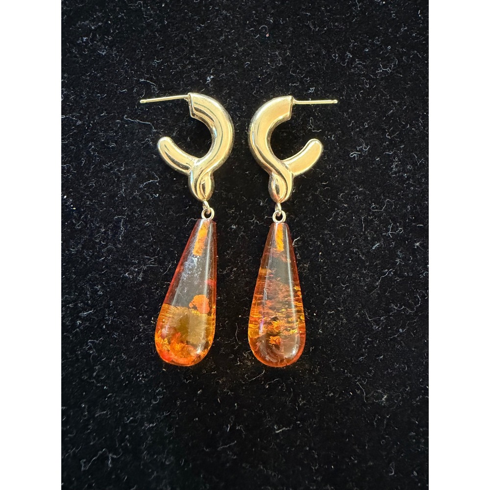 14k Gold & Baltic Amber Teardrop Earrings
